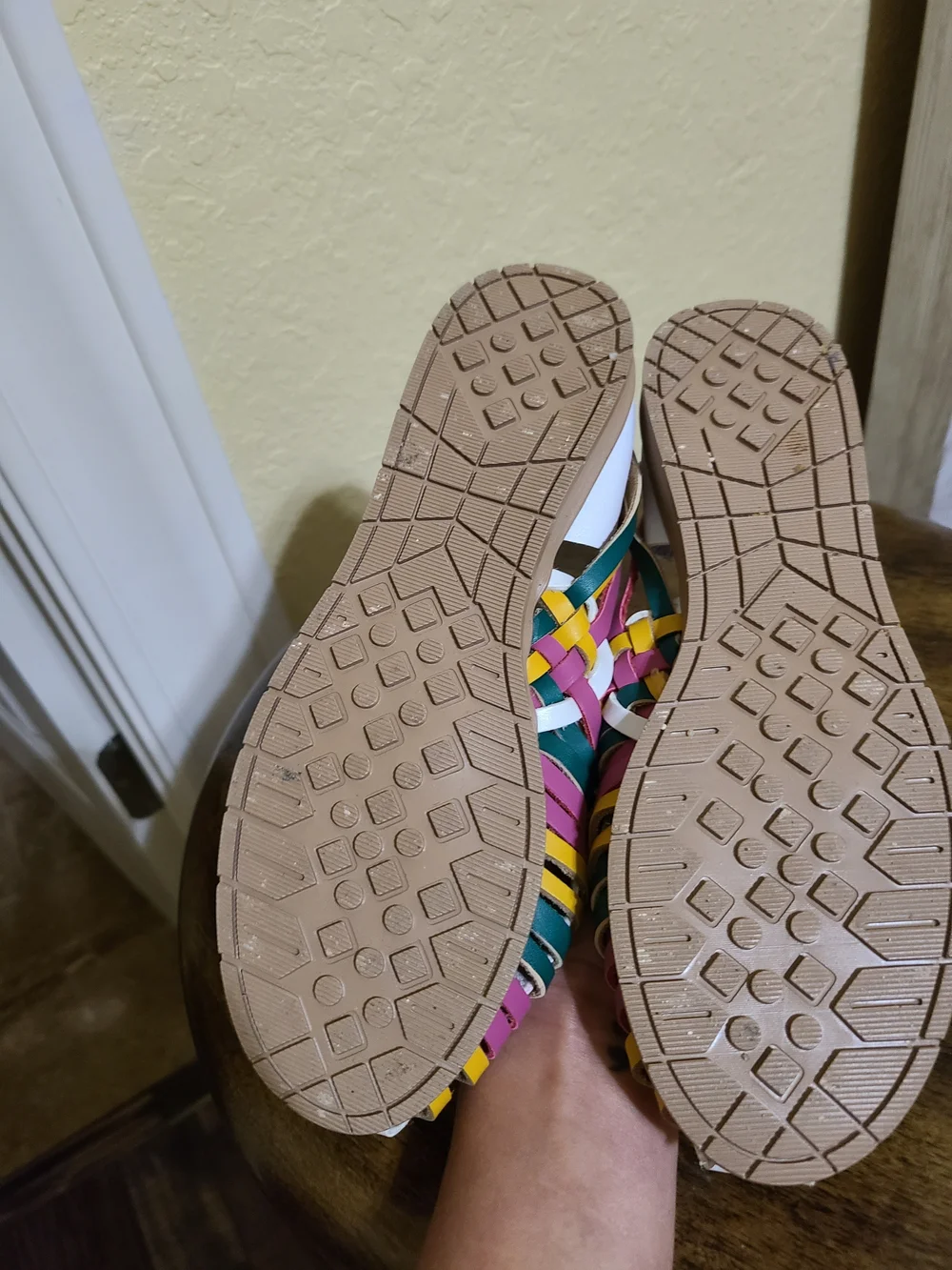 Multicolor Woven Huarache Flats - White, Pink, Yellow, Green Size 5